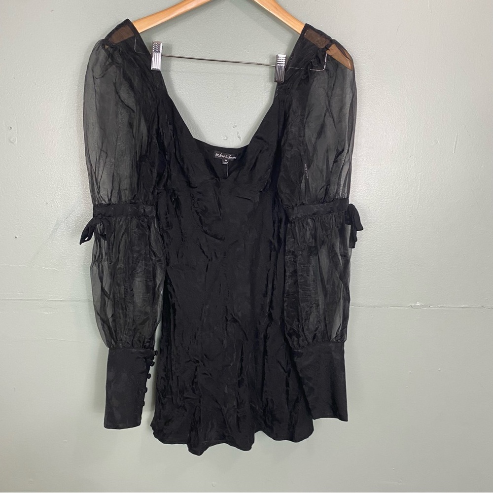 For Love & Lemons Gabrielle Puff Sleeve Mini Dress Black Medium Floral - Picture 2 of 8